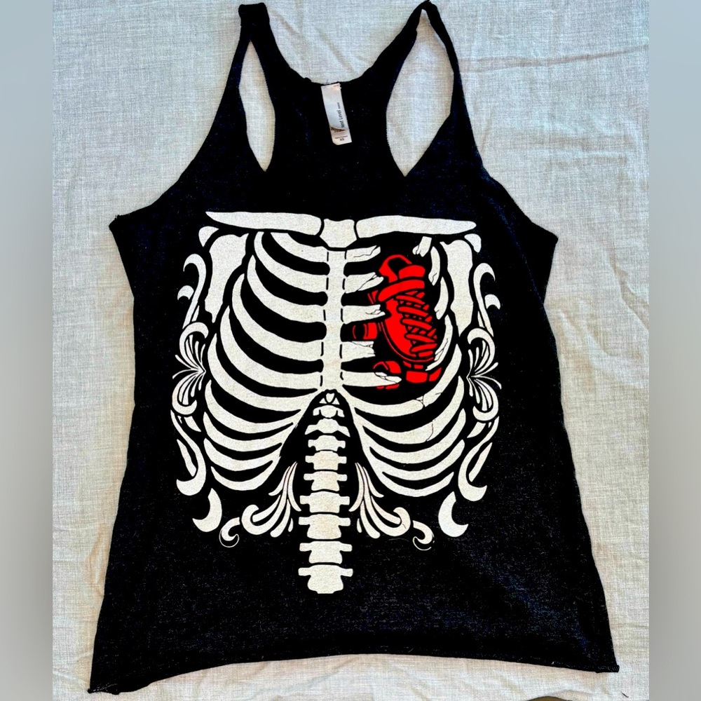 Next Level Apparel Black Skeleton Love to Roller Skate Tank Top Extra Small